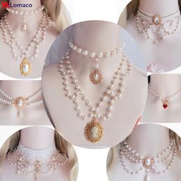 Sautoirs Magnifique Vintage Rococo Style Mariage Lolita Princesse Multicouche Perle Dentelle Gem Collier Collier Chaîne Collier 230921