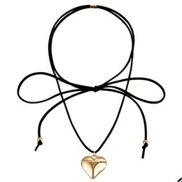 Gargantillas Goth Black Veet Big Heart Colgante Gargantilla Collar para mujeres Elegante Tejido Anudado Ajustable Drop Entrega Joyería Collares P Ot1Om