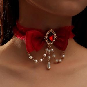 Chokers Goth Halloween Red Lace Choker Kettingen Gothic Style Rope Women Neck Decor Toofer Sieraden op de kraag voor Girl Kpop