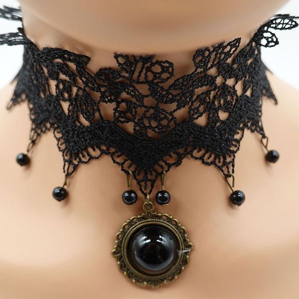 Gargantillas góticas sexy halloween collar de encaje negro collar retro bruja mágica victoriana joyería femenina damas