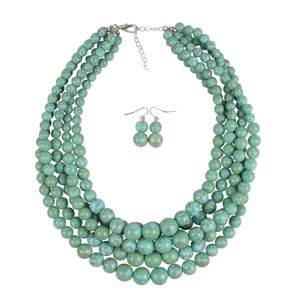 Colliers de perles vertes Collier ras du cou et boucles d'oreilles pendantes Mtilayer Imitation Perle Crack Perles Colliers Colliers Ensembles de bijoux pour femmes Wed Dhyxg