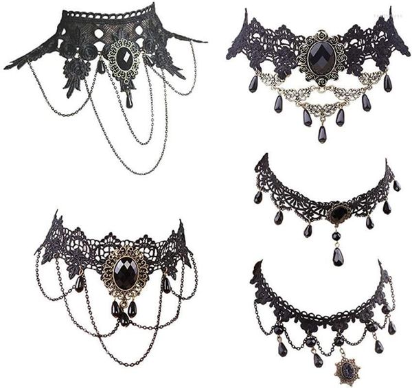 Colliers Halloween élégant sexy femmes fille rétro style gothique collier noir dentelle cou chaîne collier ras du cou victorien steampunk bijoux heal22