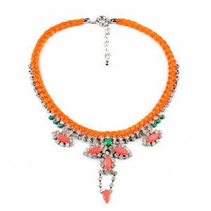 Gargantillas hechas a mano trenzadas naranja cuerda cadena collar étnico cristal racimo floral mujeres joyería de moda gargantillas