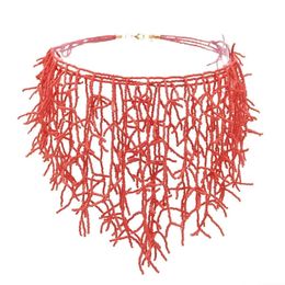 Gargantillas hechas a mano rojo color blanco forma de coral cuentas gargantilla collar para mujeres indio africano étnico babero collar boho declaración joyería 231010