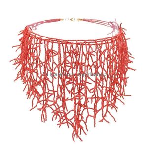 Colliers à la main rouge blanc couleur corail forme perles collier ras du cou pour femmes indien africain ethnique bavoir collier boho déclaration bijoux d dhme5