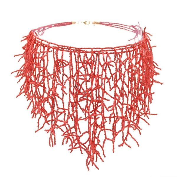 Colliers à la main rouge blanc couleur corail forme perles collier ras du cou pour femmes indien africain ethnique bavoir collier boho déclaration bijoux 230921