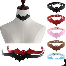 Sautoirs Harajuku Halloween Bat Cuir Collier Ras Du Cou Simple Punk Gothique Collier Sautoirs Bande De Cou Pour Femmes Enfants Bijoux De Mode Dhkon