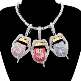 Chokers Hip Hop Dollar Symbool Micro Pave Druipende Lippen ketting mannen Iced Out Bling Tong Hanger Ketting Tennis Ketting voor vrouwen Gift 230728