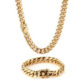 Sautoirs Hip-Hop Golden Curb Cuban Link Chain Collier en acier inoxydable pour hommes et femmes Or Argent Couleur Bracelet Bijoux De Mode 231021