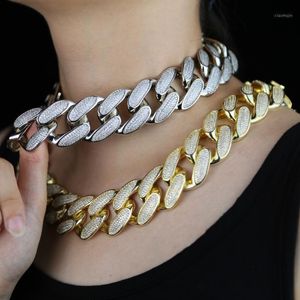 Chokers Iced Out Bling CZ Curb Link Chain Golden Silver Color Rhinestoned Miami Hip Hop Cubaanse 30mm Ketting Dames Rap Geschenken Sieraden