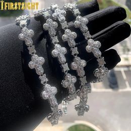 Chokers Iced Out Star Link Chain Cross Necklace for Men Women Iced Bling Bling Silver Cubic Zirconia Charm Hip Hop Jewelry 231214