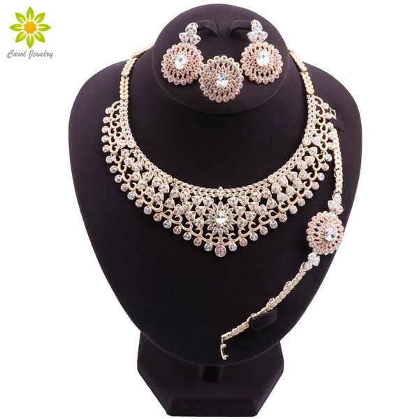 Colliers de bijoux de couleur or pour femmes, nouveau design italien, collier, boucles d'oreilles, bague, bracelet, ensemble de bijoux, cadeau de fête de mariage