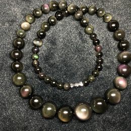 Sautoirs bijoux naturel obsidienne pierre collier arc-en-oeil perles rondes tour chaîne femmes mode unisexe tour de cou Femme 231010