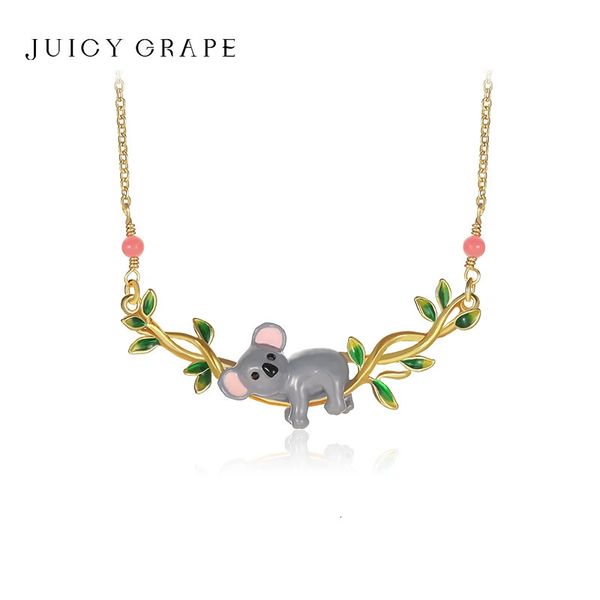 Sautoirs Juicy Raisin Mode Émail Koala Ours Branche Pendentif Colliers pour Femmes et Hommes Plaqué Or 18 Carats Anniversaire Cadeau 231129