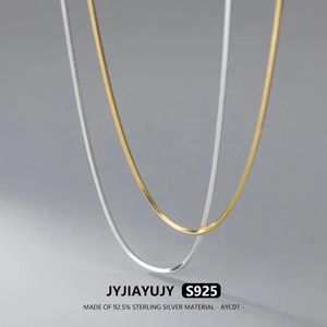 Chokers Jyjiayujy 100% Sterling Silver S925 ketting 1,3/1,5 mm vierkante slangenketen Rhodium/Gold Geplaat