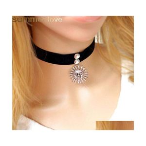 Chokers Korea Style Veet Vintage Sier Bronze Sun Charm Choker ketting voor vrouwen Gotische hanger Black Fashion Sieraden Gift Drop Deli Dh9gr