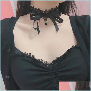 Gargantillas coreanas Bowknot Dark Girl Collar de gargantilla de encaje negro Punk Gothic Loli Collar lindo Joyería femenina geométrica 20211230 T2 Drop De Dhz6B