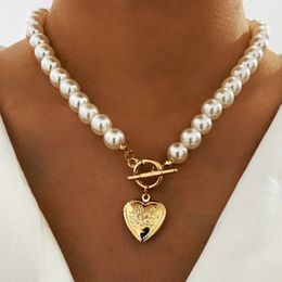 Chokers KOtik Vintage Bruiloft Parel Choker Ketting Voor Vrouwen Geometrische Hart Hanger Kettingen Sieraden collier de perles 231109