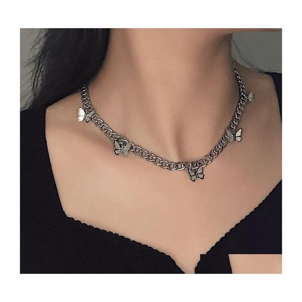 Sautoirs Kpop Petit Papillon Chaîne Épaisse Colliers Courts Pour Femmes Egirl Bff Clavicule Esthétique Goth Bijoux Accessoires Drop Delive Dhkhk