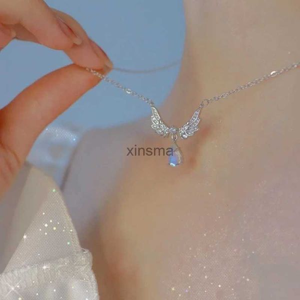 Colliers Kpop Ailes Cristal Collier Zircon Coeur Fée Pendentif Chaîne Brillant Clavicule Ras Du Cou Cadeau pour Femmes Y2K Mode Bijoux De Fête YQ240201