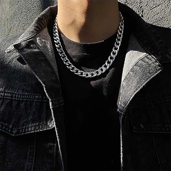 Colliers KunJoe en acier inoxydable couleur argent gourmette chaîne cubaine collier pour hommes femmes hip hop long collier sur le cou bijoux de mode 231013