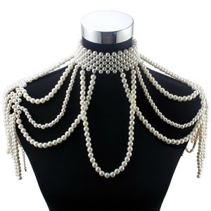 Chokers Long Bead Chain Chunky Simulated Pearl Necklace Body Jewelry for Women Costume Choker Pendant Schouder Verklaring Ketting 230410