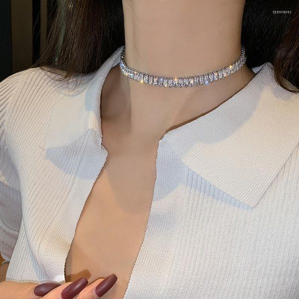 Chokers Luxueux Brillant Mode Bijoux Cuivre Incrusté Zircon Choker Clavicule Chaîne Collier Ethnique Sexy Dames Parti Collier CadeauxChokers Spe