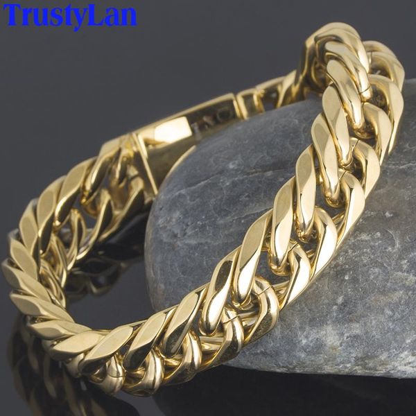 Gokers Luxury Gold plaqué chunky Chain Man Bracelet MIAMI CUBAN CURB CHAMP MENS