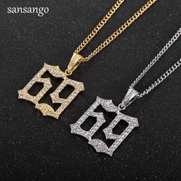 Sautoirs hommes Hip Hop Ice Out Bling 69 lettres rappeur pendentif colliers pavé réglage AAA mode collier bijoux cadeau 231021