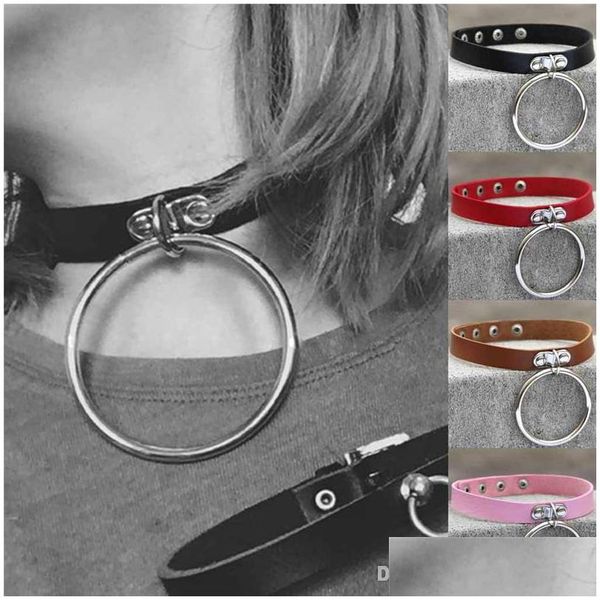 Gargantillas Metal O Ring Gargantilla Collar Collar Pu Cuero Collares Cuello Encaje Para Mujeres Niñas Moda Maxi Joyería Gota Entrega Colgante Dhy4Q