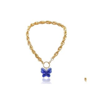 Sautoirs Style minimaliste Ins alliage torsadé mignon bleu acrylique papillon pendentif femmes collier ras du cou chic femme bijoux cadeau1 3535 Dhqoh