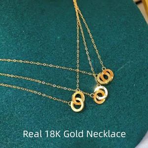 Gargantillas MIQIAO Real 18K Collar colgante de oro puro AU750 Cadena clásica Diseño de anillo doble Joyería fina Regalos para mujeres PE041 231129