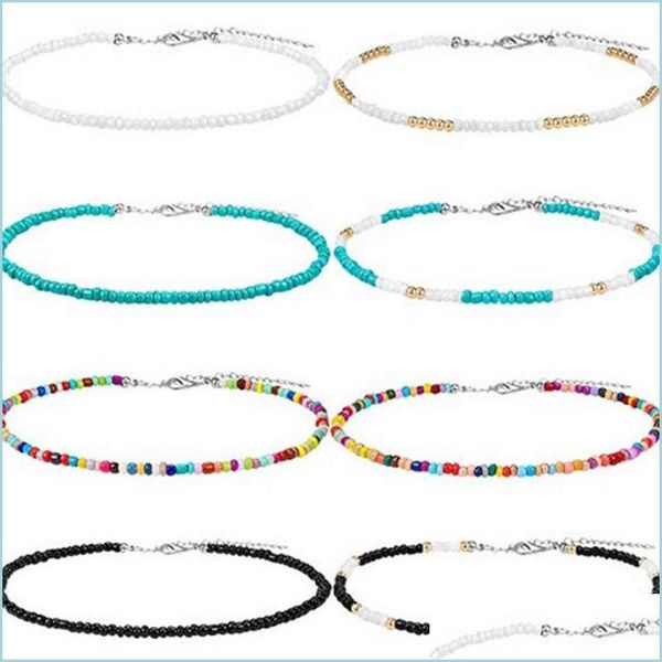 Colliers de cou de bohème pour femmes, colliers de perles de riz colorés, nouveaux bijoux européens et américains, vente en gros, livraison directe Dh5Gb