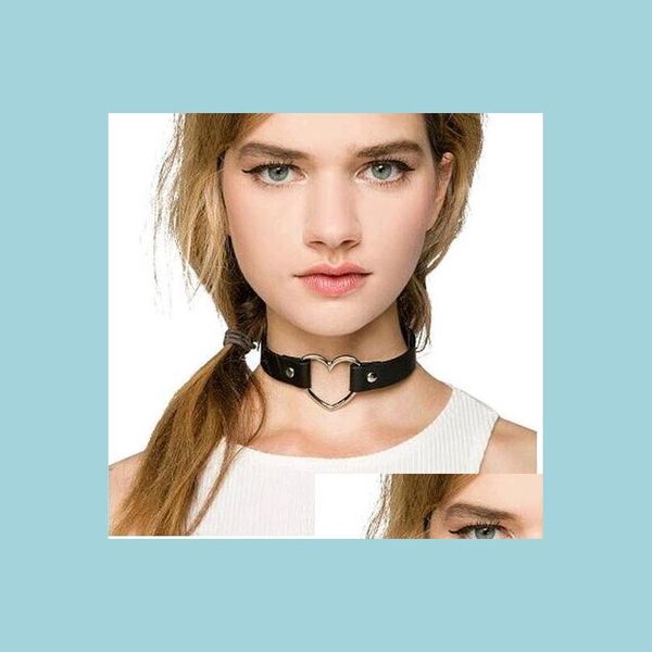 Chokers Mix Color Black PU Cuero Cadena Punk Love Heart Heart Torque Choker Collares Joyas japonesas Bk Drop Deliv Dhos7