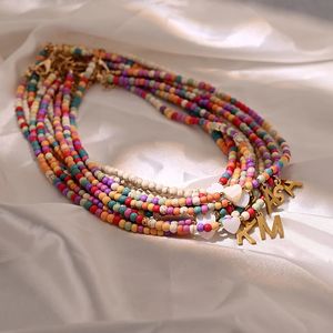 Sautoirs MOON GIRL perles colorées tour de cou Initial pour femmes en acier inoxydable lettre pendentif collier mode coquille coeur Boho bijoux 231113