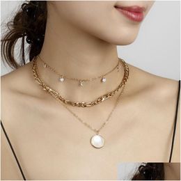 Chokers Mondstein Mti Layer Halskette Hip Hop Kristall Goldketten Frauen Halsketten Halsbänder Modeschmuck Will und Sandy Drop liefern Dhkoe