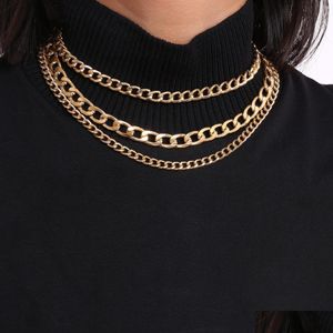 Gargantillas MTI Capa Cadenas de oro Gargantilla Collar Moda Mujer Collares Declaración Joyería Gota Entrega Colgantes Dhvhy