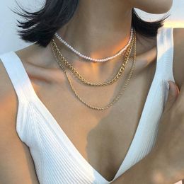 Gargantillas de múltiples capas para mujer, Collar con cuentas, cadenas de tendencia, Collares llamativos, accesorios de joyería de perlas Kpop 2021