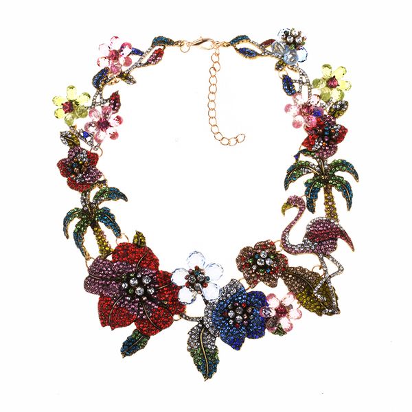 Sautoirs Multicolore Cristal Strass Flamingo Collier Ras Du Cou Femmes Indien Vintage Déclaration Grand Collier Grand Bib Collier Bijoux 230921