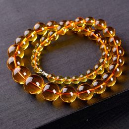 Colliers de perles d'ambre pur naturel baltique pour femmes, accessoire de bijoux fins, perles d'ambre dorées, colliers ras de cou, cadeau pour petite amie, maman, 230921