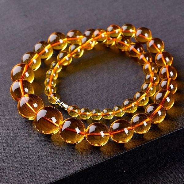Colliers de perles d'ambre pur naturel baltique pour femmes, accessoire de bijoux fins, perles d'ambre dorées, colliers ras de cou, cadeau pour petite amie, maman, 230921