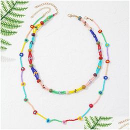 Chokers Necklace 2 Pcs/Set Bohemian Mticolor Glass Beads Handmade Beaded Chain Necklaces For Women Beach Style Flower Gift Drop Deli Dhxhu
