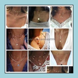 Sautoirs Colliers Pendentifs Bijoux Nouvelle Mode Ras Du Cou Double Corne Collier Croissant Goutte D'eau Étoile Lune Boho Minimal Petite Amie Cadeau Epac