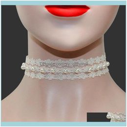 Chokers kettingen hangers sieraden Wit zoete kanten Pearl Dames ketting elegante vintage Victoriaanse bruiloft bruid luxe offi