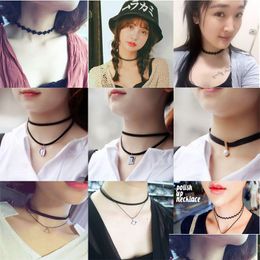 Chokers New Fashion Vintage Stretch Tattoo Collier Choker Gothic Punk Grunge Henna Elastic MTI Color Jewelry for Drop Liviling Colla Dhxgy
