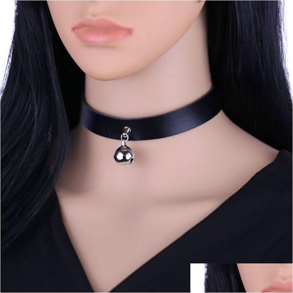 Gargantillas Nuevo Gótico Punk Chocker Hip Hop Rock Y Negro Collar de campana de cuero sintético Mujeres Adolescentes Niñas Joyería de moda Regalos Accesorios Dr Dhmgy