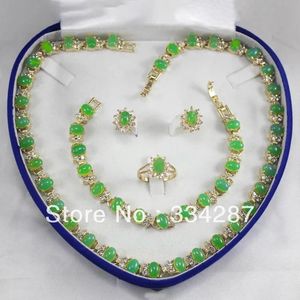 Sautoirs Nouveau Listé Livraison Gratuite 18 K GP Vert Clair Jades Collier Bracelet Boucle D'oreille Ensemble De Bijoux