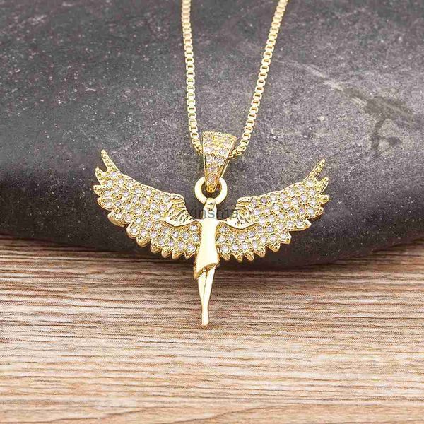 Gargantillas Nidin Classic Fashion Angel Wings Diosa Colgante Micro Pave Zircon Cadena Collar Street Personalidad Joyería Fino Regalo de boda YQ240201