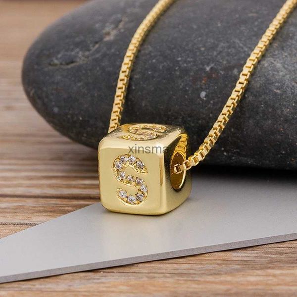 Sautoirs Nidin offre spéciale A-Z initiales Micro Pave cuivre Cube lettre pendentif colliers pour femmes hommes chaîne de charme nom de famille bijoux cadeau YQ240201