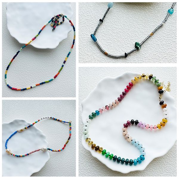 Chokers Opal Chrysoprase Green Onyx Moonstone Lily Tropical Rainbow Silk Noute Collier en boucle ouverte Colorful en pierre naturelle Perbe 230927